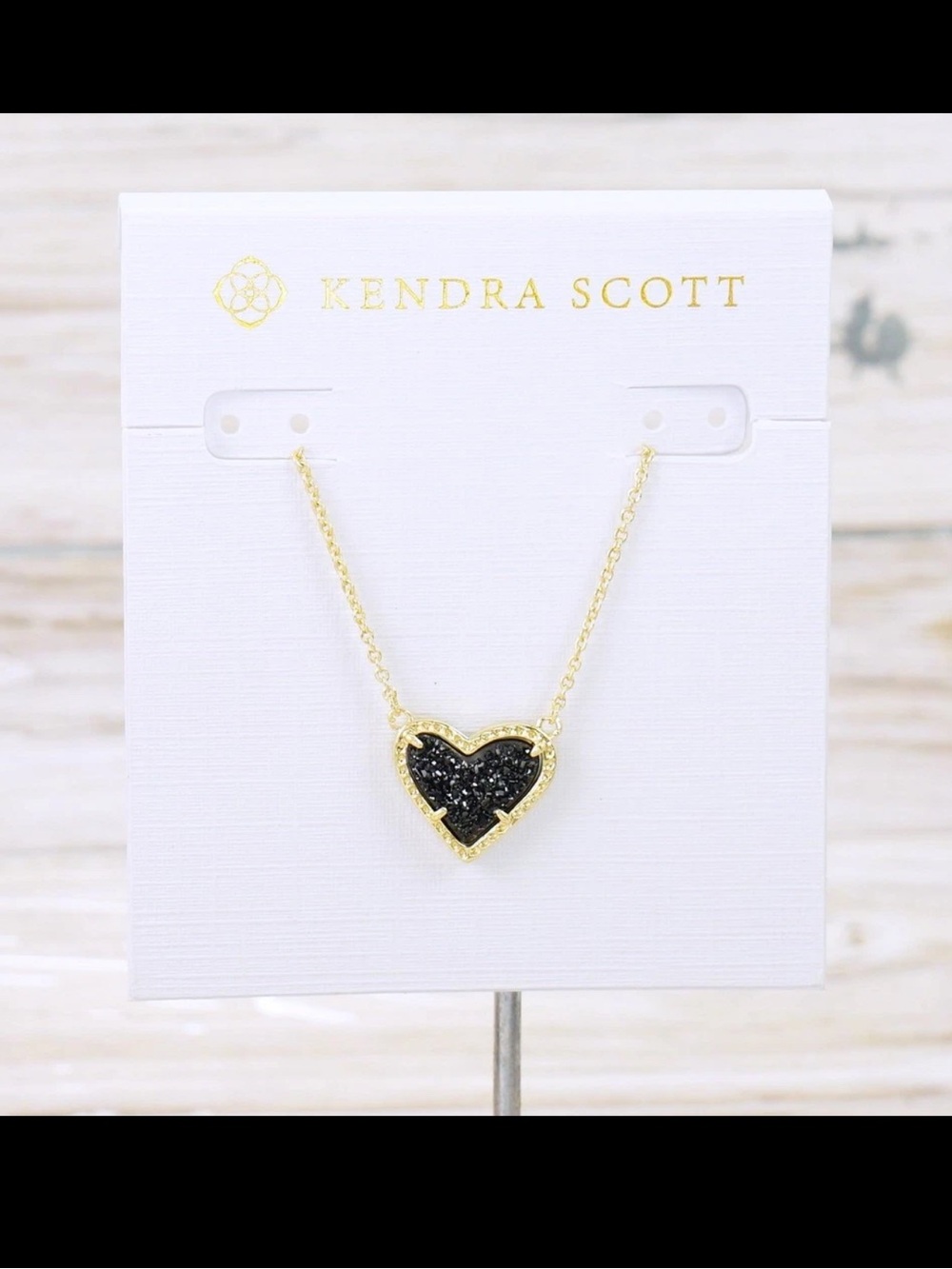 Kendra Scott Ari Heart Gold Pendant Necklace Black Drusy Druzy